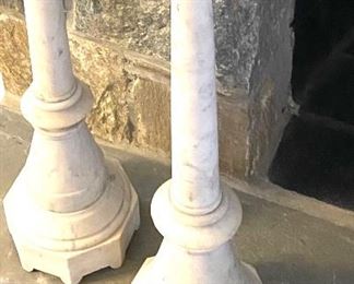 Tall antique marble pillar candleholders from French monastery 