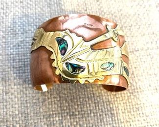 Copper/brass/inlaid abalone shell cuff bracelet