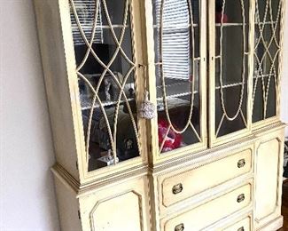 Vintage painted cabinet/bookcase with glass doors