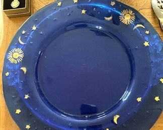 Large hand-blown glass tray “Sun, Moon and Stars”