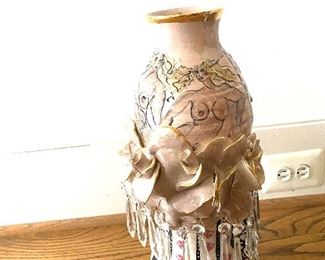 Mary Lou Higgins large ceramic vase with crystals