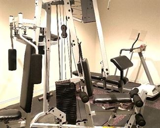 Universal gym and other exercise equipment (weight bench, free weights and treadmill)