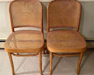 (2) Josef Hoffmann bentwood hand caned FMG Prague chairs made in Poland