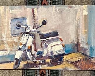 Signed "Moped" Oil on Board, Vittorio Abbate