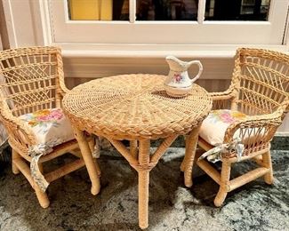 American Girl Doll Wicker Table & Chairs