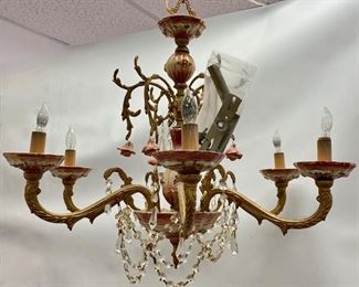 Vintage Hand Painted Porcelain Chandelier With Gold Accents & Crystal Drops
Lot #: 42