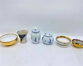 5 Vintage Salt & Pepper Shaker & Gold Finger Bowls, Asian & European
Lot #: 149