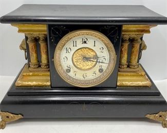 Vintage William L. Gilbert Clock Company Mantle Clock With Lions & Gold Accents, Signed
Lot #: 13