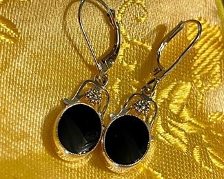 14k and onyx vintage earrings with new gold backs
