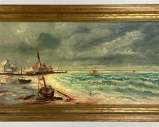 Antique Gilt Framed Oil Painting Seascape 