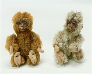 Two Vintage Schuco Jointed Mohair Miniature Monkeys