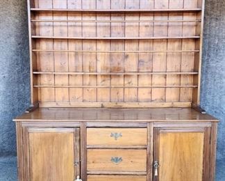 Antique Stepback Pewter Cupboard two Piece 
