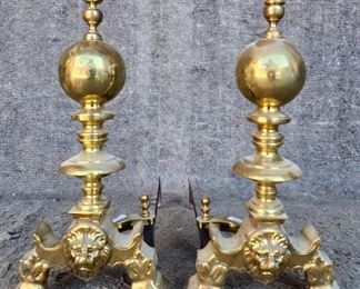 Fine Antique Brass Andirons 