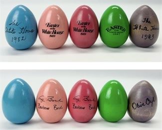 2 Signed George H.W. & Barbara Bush, & Other 1980s White House Easter Eggs