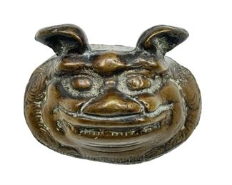 Antique Bronce Dog Face Asian Paperweight