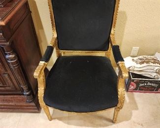 Pair of black velvet/gold chairs