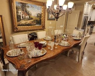 Dining table and 8 fabric chairs