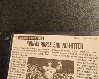 Topps 1964 Sandy Koufax Lighting Strikes Twice back of card