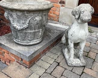 Large cement planter and cement dog