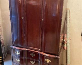 Tall media armoire with 3 drawers and upper storage area