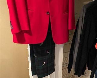 JosBanks Holiday red wool blazer and plaid holiday pants
