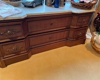 Vintage console chest of drawers with marble top