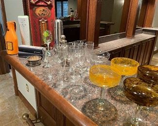 Bar essentials including margarita glasses 