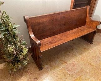 Church pew and tall "all-season" topiary 