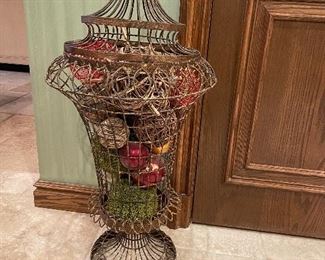 Large metal wire urn with decor