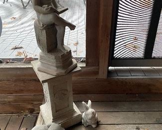 Cement and resin yard art and plant stands