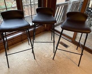 3 black and brown faux leather bar stools (bar height) - like new!