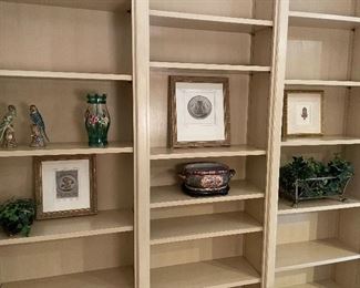 Framed prints, porcelain parrots, faux decor, porcelain planter and painted hurricane candle holder