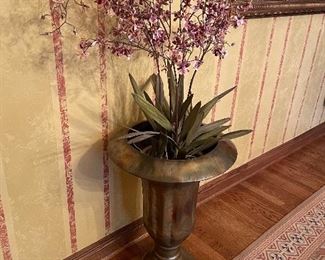 Tall metal planter with faux plant in ceramic planter - sold seperately