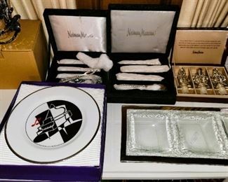 New, gift items from Neiman Marcus. Plates, platters, wine stoppers