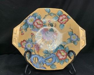 Antique Hand Painted Nippon Hexagon Peacock Dish