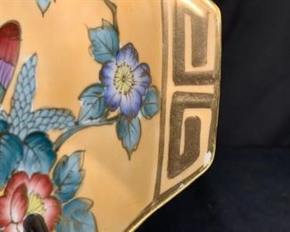 Antique Hand Painted Nippon Hexagon Peacock Dish