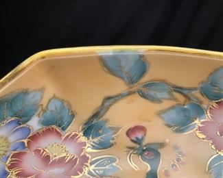Antique Hand Painted Nippon Hexagon Peacock Dish