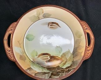 Nippon Hand Painted Handled Nut Bowl