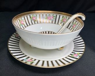 Hand Painted Nippon Condiment Dish with ladle