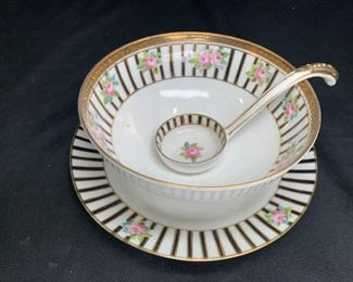 Hand Painted Nippon Condiment Dish with ladle