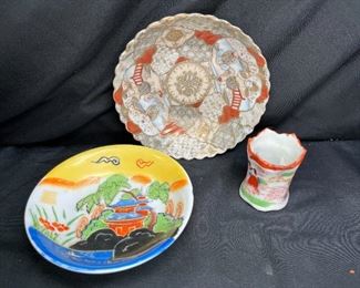 3 Hand Painted Japanese Ceramic Pieces