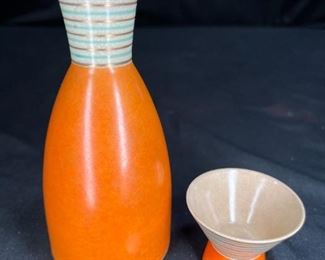 Vintage Japanese Sake Bottle and Cup