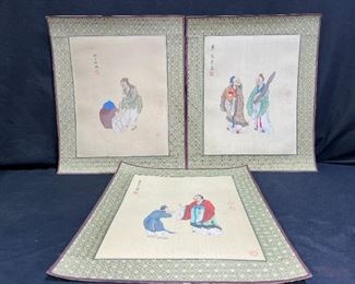 3 Hand Painted Chinese on Silk