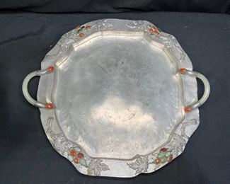 Pewter Serving Platter w/ Jade Handles