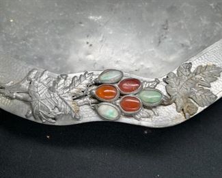 Pewter Serving Platter w/ Jade Handles