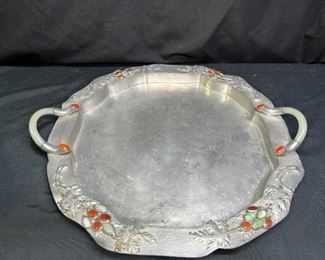 Pewter Serving Platter w/ Jade Handles