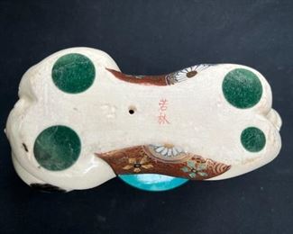 Antique Crazed Ceramic Buddha Baby Candlesticks