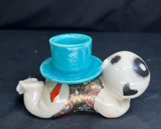 Antique Crazed Ceramic Buddha Baby Candlesticks