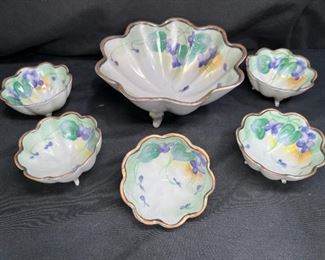 6 Piece Porcelain Hand Painted Nut Set Japan