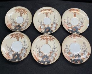 6 Hand Painted Japanese Demitasse Saucers